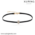 44048 Wholesale popular ladies jewelry zircon paved pendant leather choker necklace